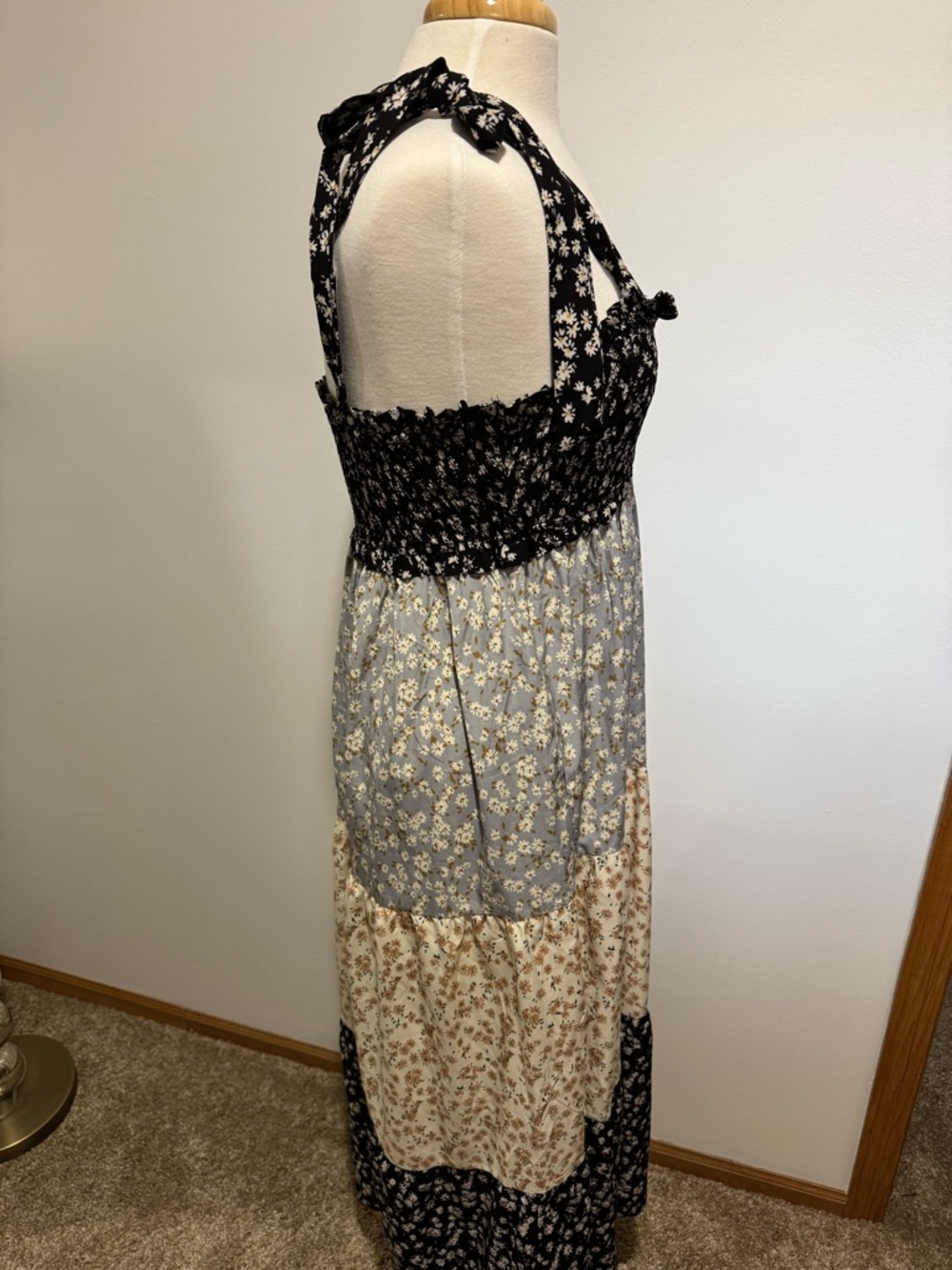 PinkBlush Womens Multicolor Floral Tier Shoulder Tie Maternity Maxi Dress Size M - Picture 8 of 12